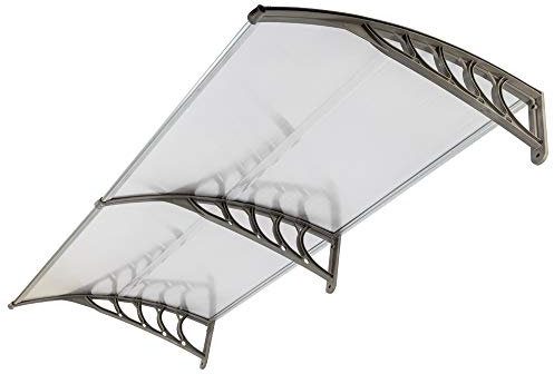 Nollapo 116 inch / 78 inch / 39 inch Window Awning Outdoor Polycarbonate Hollow Sheet Door Patio Canopy (40''x 80'', Silver Canopy + Grey Bracket)