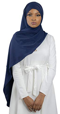 HE700 Damen-Hijab zum Hineinschlüpfen mit Knotenmütze, luxuriöser Medinenseide, marineblau, One size