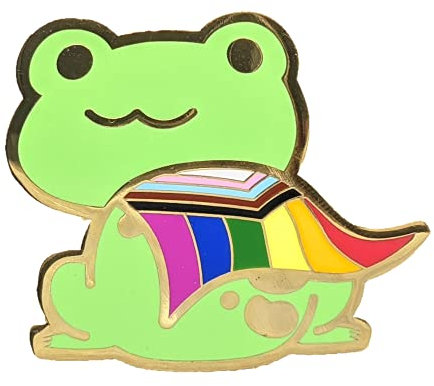 Progress Pride Broche en émail Motif grenouille Chibi aux couleurs de drapeau arc-en-ciel LGBT +