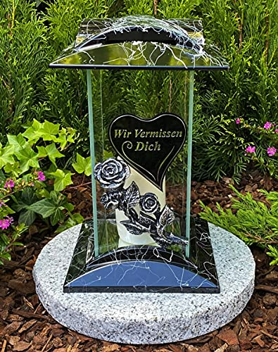 Grablampe mit Beschriftung -  WIR VERMISSEN DICH  Handmade Grablicht Kerze Grabkerze Grabdekoration Grabschmuck incl. Grabkerze!