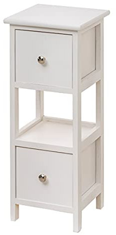 Baroni Home Nachttisch, Wohnzimmer- Schlafzimmerschrank, Badezimmer, Mehrzweckschrank, mit 2 Schubladen und 1 Regal, Weiß, Maße: 25x25x16 cm