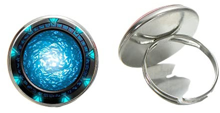 Stargate Atlantis Ring, Bronze, handgefertigt, Kunst, Foto, Glas, Cabochon, verstellbar, offener Ring, Drama Periphery Jewelry
