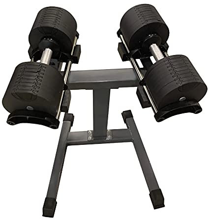 Bis 20KG verstellbares Hantelset inkl. stabilen Ständer von HomeGym24 - am Griff verstellbares Kurzhantelset- Schwarz