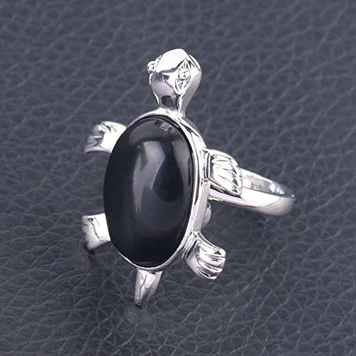 ZHUTI Verstellbare Offene Ringe Für Frauen,Damen Verstellbarer Offener Ring Tierschildkröte Naturstein Schwarzer Achat Offener Ring Verstellbar Geeignet Für Bankett, Valentinstag, Geburtstagsgeschenk