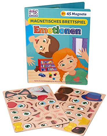 MAGNIKON Magnetspiel Emotionen 45 Magnete — Motorikspielzeug für die Beschäftigung bei der Autofahrt - Spiel für Unterwegs mit verschiedenen Magnetpuzzlen - Magnetbuch ab 3 Jahren