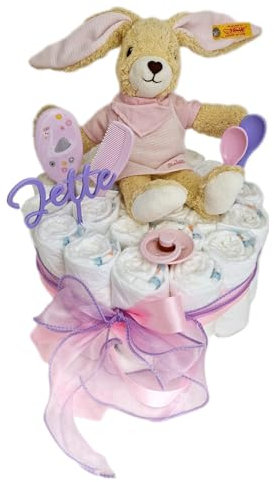 Elfenstall Windeltorte Pamperstorte mit süßem Steiff Hase Rosa