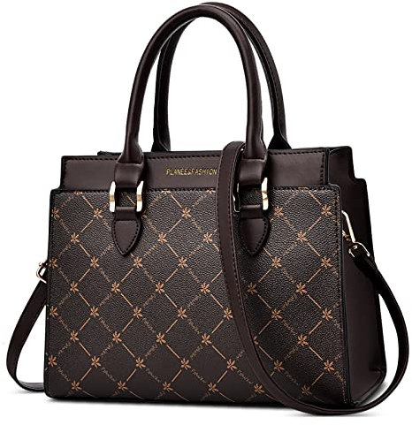 FORRICA Handtaschen Damen Umhängetasche Elegant Ahornblatt Henkeltasche Frauen Schultertasche Vintage PU Leder Shopper Tasche Dunkel Braun