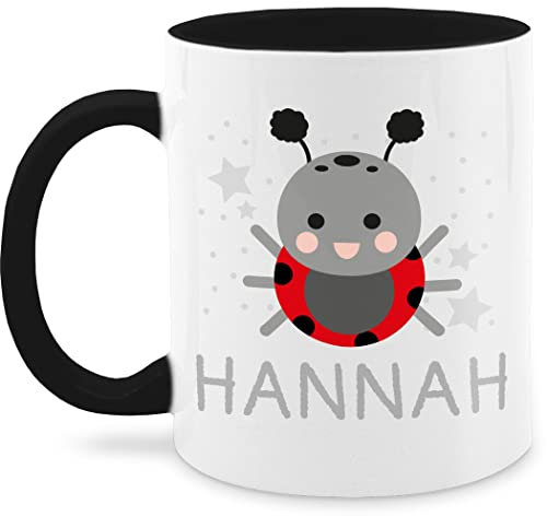 Tasse Tassen 325ml - Marienkäfer Bild und Dein Name - 325 ml - Schwarz - marienkäfer-tasse personalisierte junge kindertasse kinder kindergarten teetasse keramik kind kaffeetasse kaffeebecher