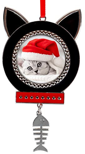 WaaHome Bilderrahmen Katze Weihnachten Ornamente Schwarz Metall Katze Ornamente, Fotorahmen Katze Weihnachtsbaum Ornamente Dekorationen Geschenke für Katze Haustier Liebhaber