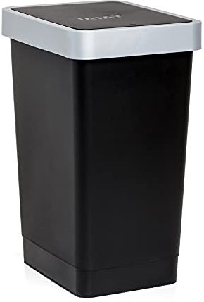 TATAY Mülleimer Küche Smart, 25L Fassungsvermögen, Schwingdeckel, Polypropylen, BPA-frei, 30L Müllsack. Schwarz. Maße 26 x 34 x 47 cm
