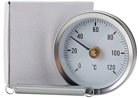DAZZLEEX Thermomètre industriel pour tuyauterie, 0-120 ℃ en acier inoxydable à pince sur tube ressort de chauffage 63 mm