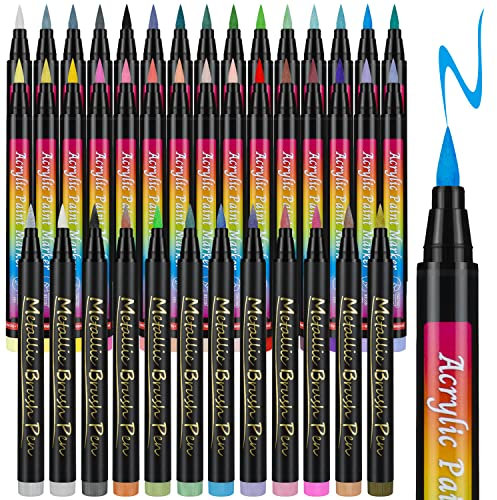CeleMoon 42 Acrylic Paint Markers Set, Quick-Dry Art Pens for Rock, Ceramic, Glass, Wood, Canvas & DIY Crafts | Non-Toxic, Water-Resistant