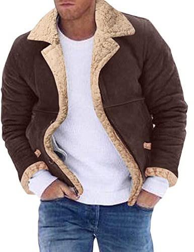 Herren Dicker Bomberjacke Lammfell Schaffell Fell Lederjacke Männer Winter Leder Winterjacke Mode Revers Herrenjacke