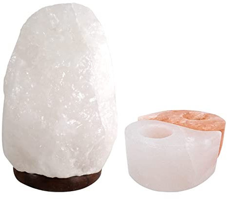 Halit Salzkristall Lampe weiße Salzlampe 2-3 kg plus Teelichthalter 'Yin & Yang' aus der Salt Range Pakistan by Salzarena