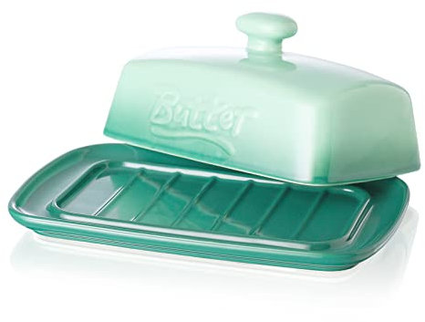 Butterdose Porzellan mit Deckel, Candiicap Große Butterschale für die Arbeitsplatte, Keramik Butterhalter zur Aufbewahrung von Butter, Spülmaschinenfest (Avocado Grün)