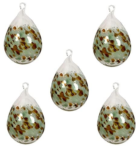 Lauschaer Glas Ostereier aus Glas mit Granulat Verschiedene Größen und Sets mundgeblasen handgeformt (5, opalgrau mit dunkelgold)