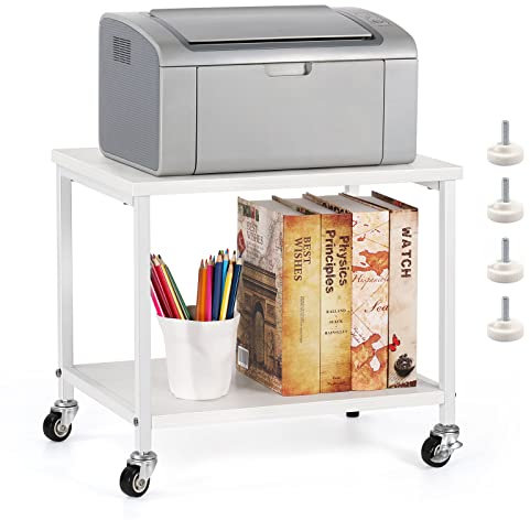 NOVIMANGO Druckerwagen mit arretierbaren Rädern, Druckerständer rollbar mit 2 Ebenen,Druckerhalter Industrie-Design,Druckerständer mit verstellbaren Füßen, für Büro, Fax, Kopierer