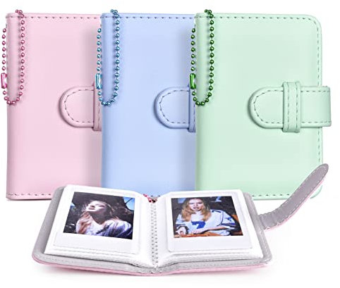 HIYQIN Mini albums photo 3 en 1 pour Instax Mini film (54 x 86 mm), album photo porte-clés 2 x 3 pour Fujifilm Instax Mini 12 11 9 8 7s 8+ 99 SE 50s 90 Film – Rose, vert, bleu