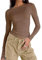 OYIGELZ Women's Basic Long Sleeve Shirt Crop Top Y2K T-Shirt Slim Fit Casual Tee Tops Streetwear(Brown-a,M)