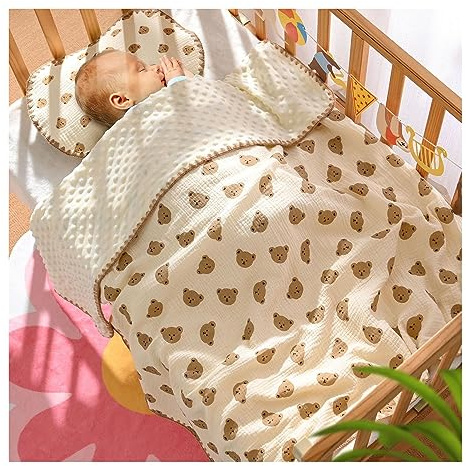 Babydecke für Sommer, Atmungsaktive Kühle Decke mit Bärenmuster, Weich, Multifunktional für Kinderwagen, Kindergarten, Kleinkinder