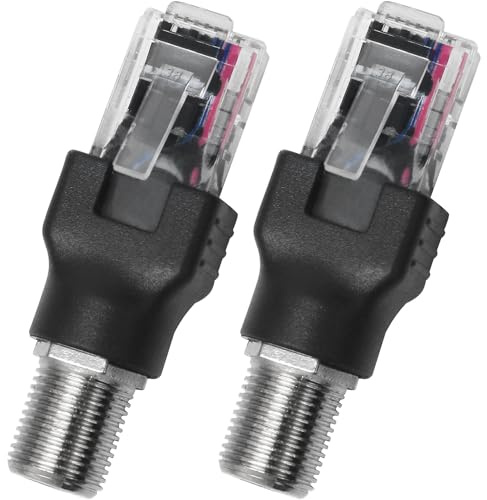 LUORNG 2 Stück F-Typ auf RJ45 8P Kristallkopf-Adapter, Buchse auf Stecker, Koaxial-Hülse, Konverter für Kabeltester, Monitor, digitales Signal, kompatibel, Schwarz