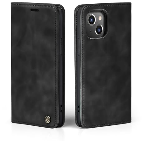 LBH Handyhülle für Apple iPhone 15 Plus in Schwarz mit Karten- und Geldfach Smartphone Hülle mit Standfunktion Flip Case Schutzhülle Magnetverschluss Vintage