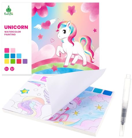 WERNNSAI Watercolor Painting Book for Kids - Unicorn Watercolor Coloring Books Paint Art with Water Color Brush Pen Painting Pictures Drawing Set for Girl Travel Pocket Watercolor Birthday Gift