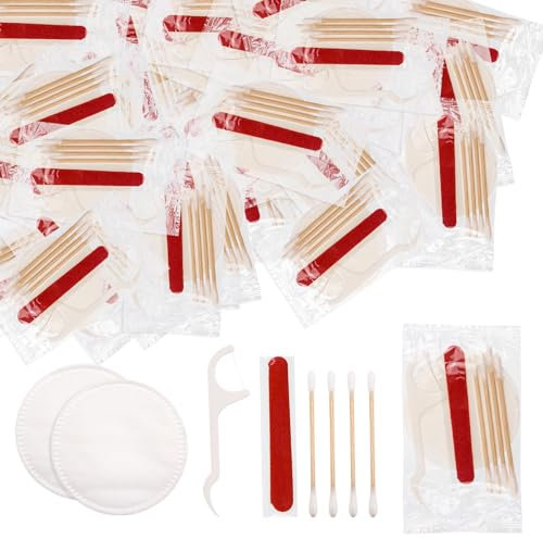 LLHQAMT Ensemble de coiffeuse d'hôtel, kit de coiffeuse en vrac emballé individuellement, kit de coiffeuse avec cotons-tiges, fil dentaire et lime à ongles (30 pièces)