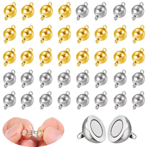 YaLiyA 40 Stück Schmuckverschlüsse Runde Schmuckverschluss DIY Halsketten Ketten Schmuckherstellung Verriegelung Extender für Schmuck Armband Halskette Gold und Silber