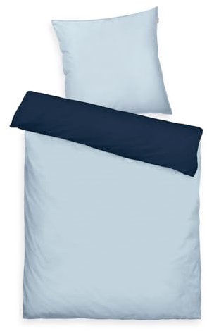 TOM TAILOR Satin-Bettwäsche, 80x80 cm + 155x220 cm, 100% Baumwolle/Satin, mit Doppelnaht am Kissen, Wendemotiv und farbigem Markenreißverschluss, TWO-TONE SOLID COLORS Blau (Dark Navy & Sky Blue)