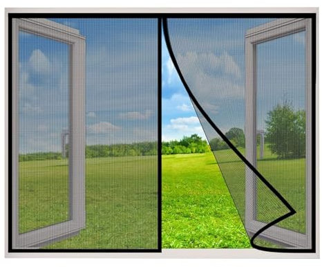 Magnet Fliegengitter Fenster Der Magnetvorhang Ist Ideal Für Die Balkonfenster, Kellerfenster Und Terrassenfenster, Insektengitter Mesh Curtain Schwarz 145x70 cm