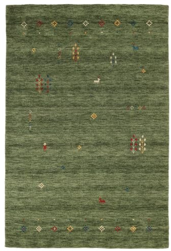 RugVista Gabbeh Giza Teppich, 140 x 200 cm, Forest Grün | Gabbeh, Rechteckig, Niedriger Stapel, Nur chemische Reinigung, Oeko-Tex 100, Wohnzimmer, Schlafzimmer