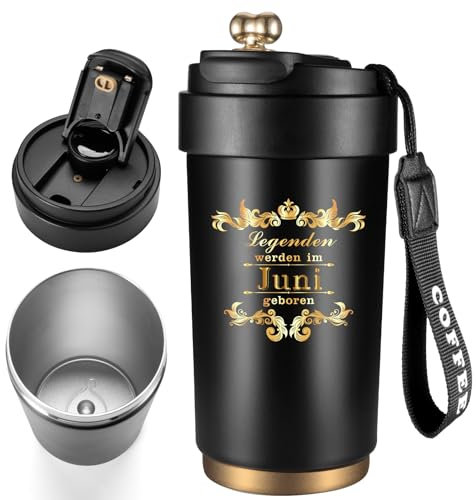 Johiux Geschenke Geburtstag für Männer und Frauen 450ml Kaffeebecher Isolierter Becher Legenden Werden im Juni Geboren Lustige Geburtstagsgeschenk für Mama,Papa,Ehefrau,Ehemann,Kollege,Freund.