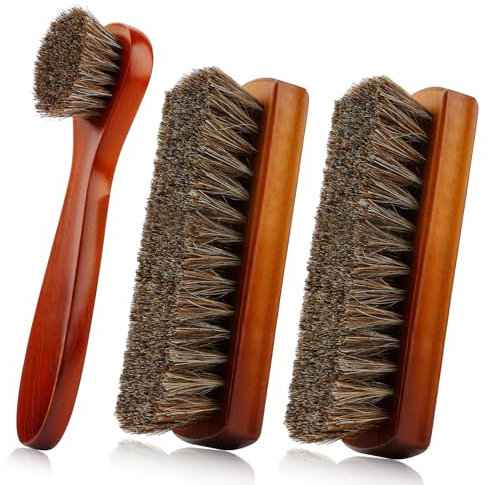 Kit de limpieza de zapatos de cuero, juego de 3 piezas que incluye cepillo para botas, cepillo de pelo de caballo para cuero, aplicadores de limpieza Dauber