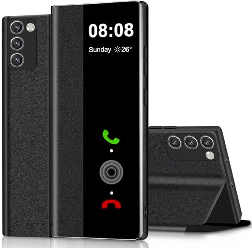 Nshkeji Handyhülle für Samsung Galaxy S20 FE 5G Hülle Clear View, für Samsung Galaxy S20 FE Hülle mit Ständer Klappbar Touchscreen View Flip Extra-Dünn Leder Schutzhülle Case, Cover Clear S View