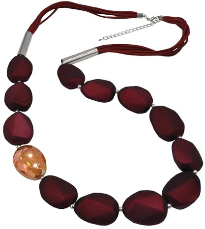 Steuer Modeschmuck Damen Kette Metall 97cm Glasstein bordeaux 445050106