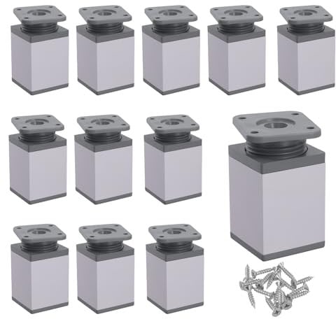 DAKFOOK 12 PCS 40 x 40 x 80 mm Height Adjustable Furniture Legs, Max 18mm Gray Aluminium Alloy Furniture Feet, Metal Cabinet Legs Sofa Legs for Kitchen Cupboard, Desk Sofa Beds, DIY Furniture