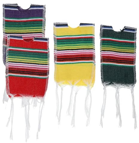 DECHOUS 4 Teiliges Mexikanisches Weinflaschen Set Mexikanische Party Dekoration Bierflasche Mini Ponchos Flaschen Ponchos Überzüge Bier Poncho Abdeckung Für Cinco De Mayo