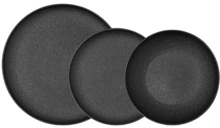 Bidasoa Fosil Vajilla Porcelana Negra Reforzada 12 Piezas - 4 Personas