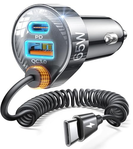 LISEN Caricabatteria da Auto Ricarica Rapida 65W+30W USB C Cavo Accendisigari da Auto Tipo C PD&QC 3.0 Adattatore Caricabatteria da Auto per iPhone 16 15 14 Pro MAX, Galaxy S24 S23 Xiaomi, iPad
