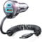 LISEN Schnell Auto Ladegerät 65W + 30W Aufroll-Spiralkabel, Zigarettenanzünder USB C [Dual Chip PD&QC3.0] KFZ Ladegerät für iPhone 16 15 14 Pro Max, Galaxy S25 S24