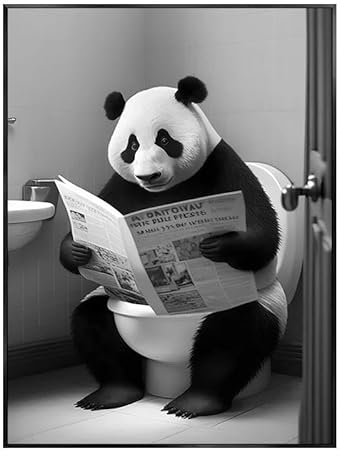 SHINERING Affiche D'Animaux Drôles Assis Sur Les Toilettes, Panda, Peintures Décoratives Mignonnes, Toile Murale, Tableau Moderne, Décor De Salle De Bains Wc A2 40X50Cm Sans Cadre