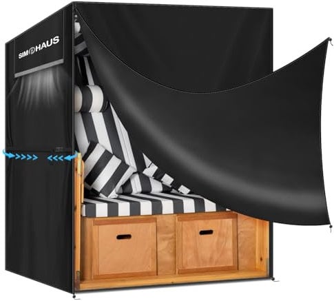 SIMPHAUS Funda Protectora para Sillón de Playa,Silla de Mimbre ,Impermeable,Tela Oxford 420D,Resistente al Viento,Anti UV,Funda para Silla de Playa 155x95x165/140cm