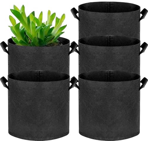 Pflanzsack, 5 Stück Pflanze Wachsende Tasche 11L Pflanzsack aus Vliesstoff Pflanztasche mit Griffe Wiederverwendbare Pflanzbeute Kartoffel Pflanzen Tasche Tomaten Kübel für Gemüse Blumen (3GAL)