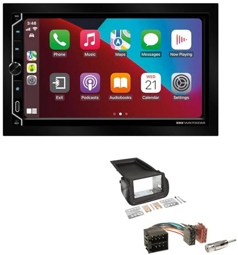 ESX VMX700DAB 2-DIN Autoradio kompatibel mit Wireless Apple CarPlay Android Auto Bluetooth DAB+ passend für FIAT Fiorino ab 2008 schwarz