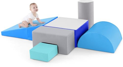 COSTWAY 6 STK. Schaumstoffbausteine, Riesenbausteine zum Toben und Klettern, Softbausteine aus Schaumstoff, Großbausteine Mehrfarbig, für Kinder im Vorschulalter, Babys und Schulkinder (Blau)