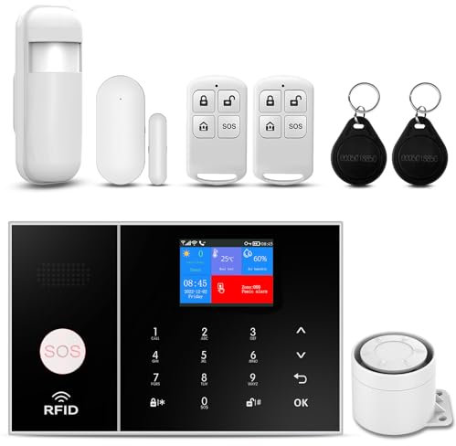 XNH 4G + WLAN Alarmanlage Haus kabellos, Alarmanlage Wohnung, Sicherheit System für Haus, 8 Stück: Tür- und Fenstersensoren, Bewegungsmelder, Fernbedienungen, Kompatibel mit Alexa, Google Assistant