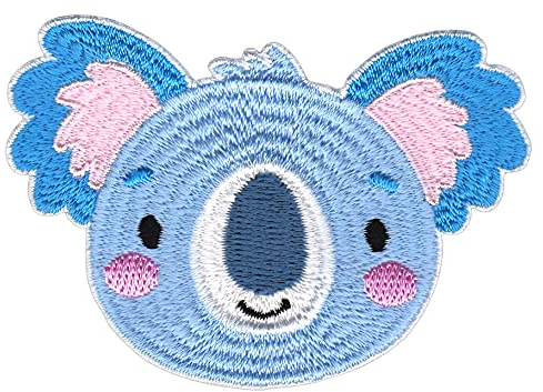 Koala Bär Blau Australien Aufnäher zum aufbügeln oder aufnähen Bügelbild Aufbügler für Kleidung gestickter Bügelpatch Applikation Patch Größe 7,4 x 5,0 cm