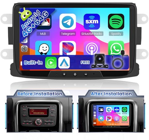 Ohradio 4G+64G Android Radio Coche para Renault Dacia Duster Dacia Sandero Dacia Logan Dacia Dokker con Carplay Android Auto Inalámbrico - Pantalla Táctil de 8 WiFi FM/RDS GPS USB BT Camera+Mic