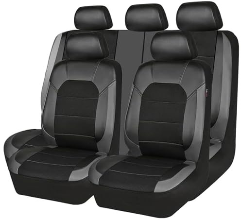 Auto Leder Sitzbezüge für Opel Grandland X 2017 2018 2019 2020 2021 2022 2023 2024 2025, 9 Stück Allwetter rutschfest Wasserdicht Atmungsaktiv Schonbezug Set Sitzkissenschutz,Grey/A